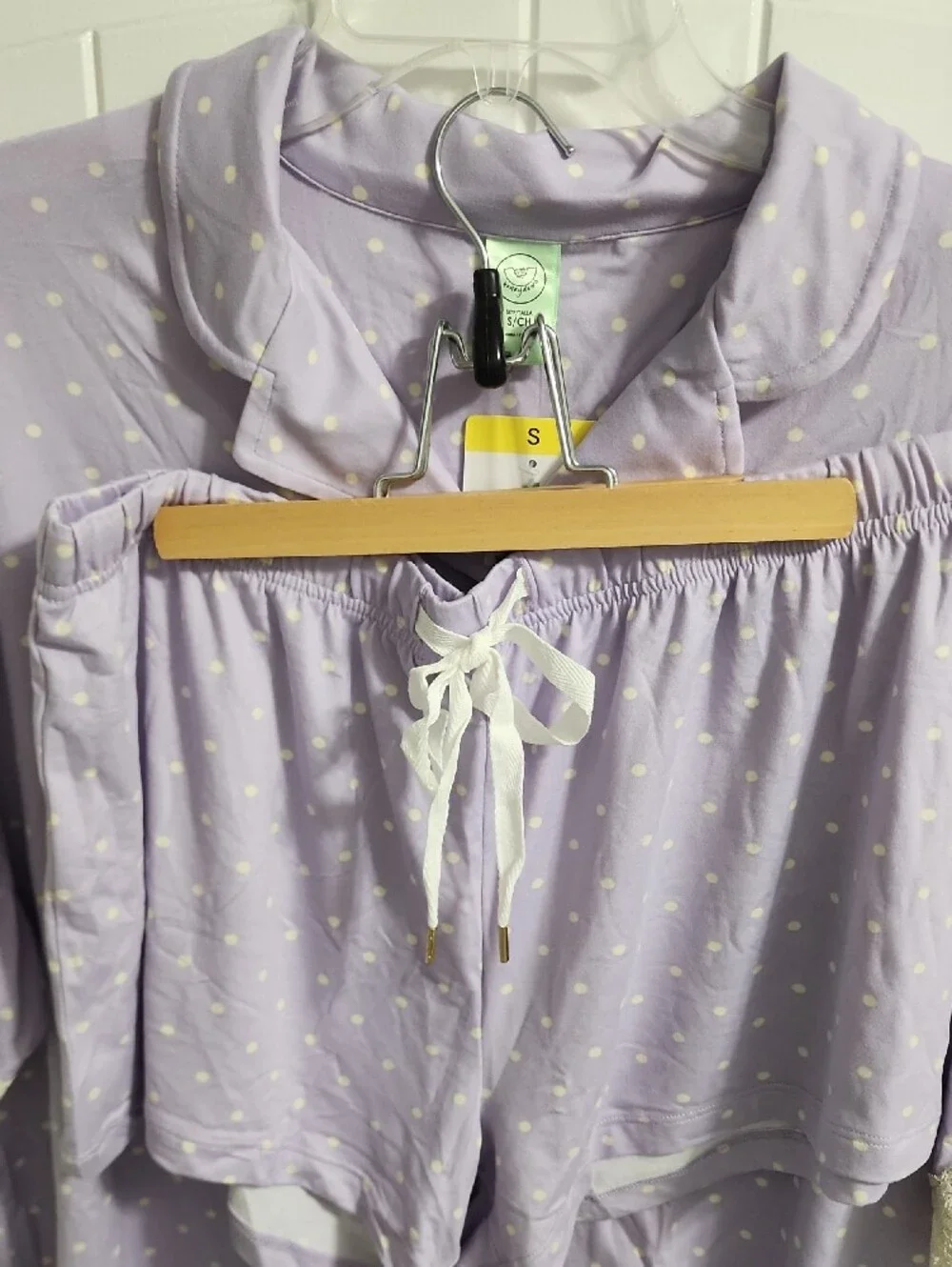 Honey Dew Women’s Lavender Polka Dot Pajama Set with Lace Trim - S